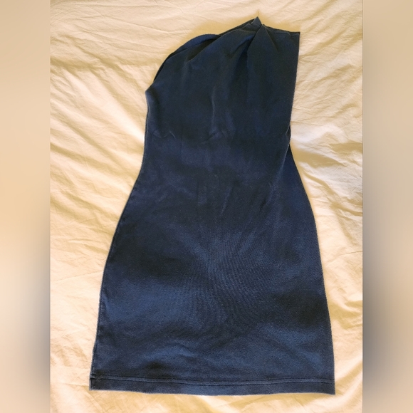 American Apparel One-Shoulder Navy Blue Dress - Picture 4 of 6